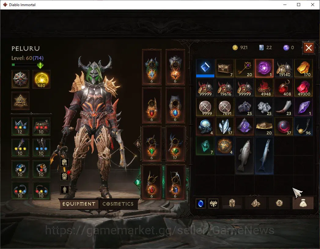 Diablo Immortal Accounts Mid-Tier SA - Malah|Lv60(714)|Demon Hunter|34k CR|Reso 480|Paragon Maledictor|Inferno I|Hell Lv 8