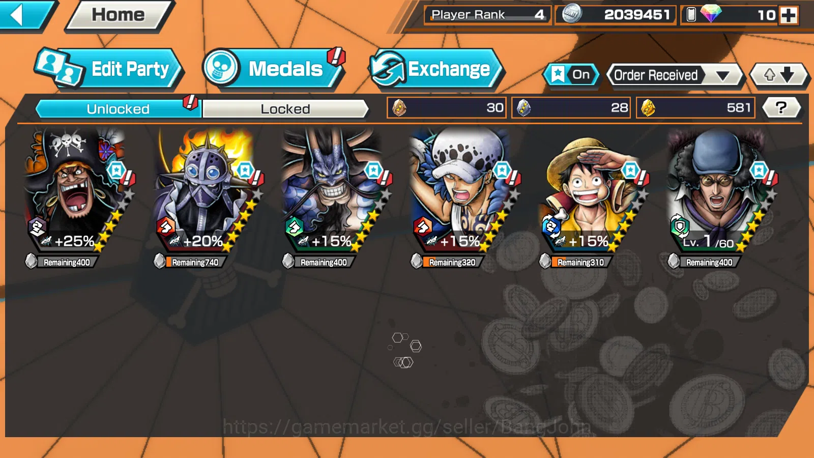 One Piece Bounty Rush Accounts Global|5EX|4E Teach,BTKOTP M.D Luffy,WI Law,BOMO K image 2