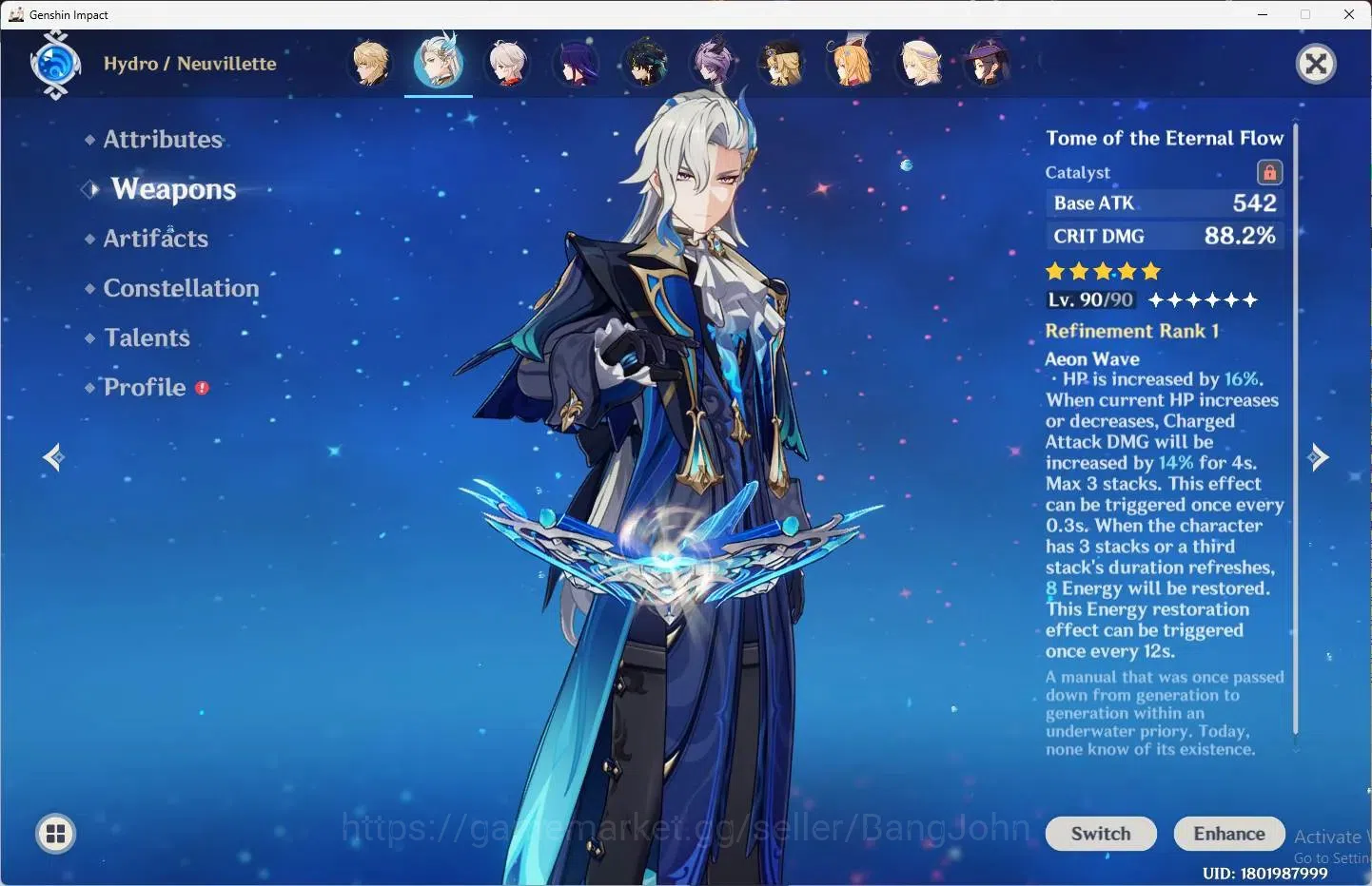 Genshin Impact Accounts ASIA | AR 57 | 10 Limit (Flins,Varka,Neuvillette,K image 4