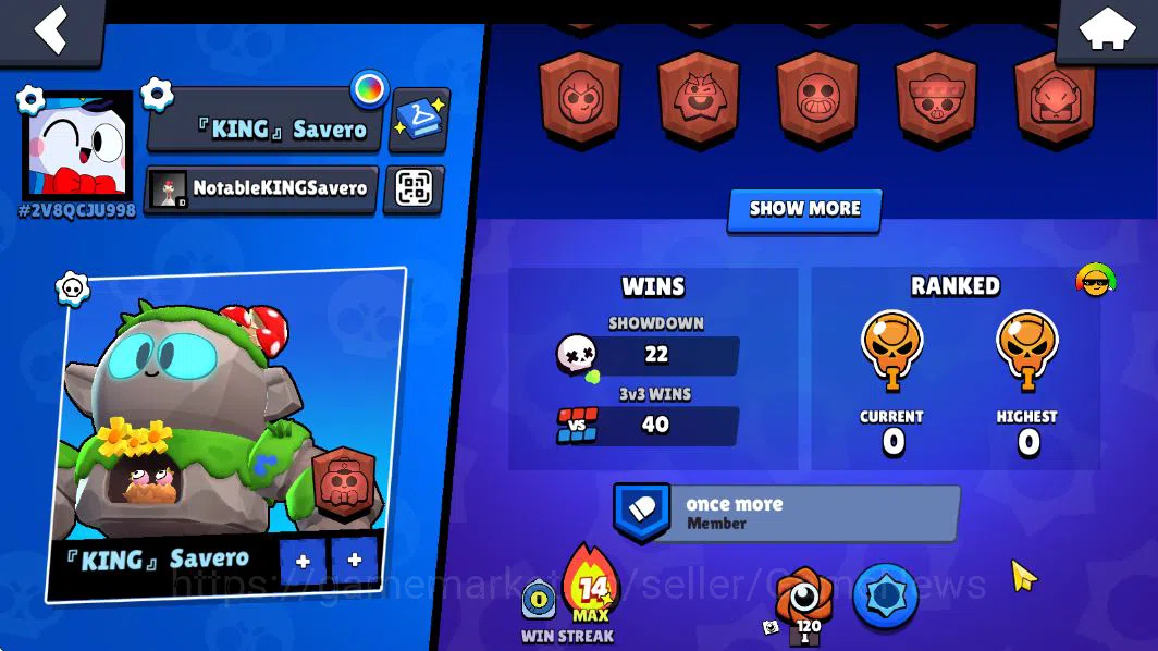 Brawl Stars Accounts 1038Trophy |14 Brawlers 3 MAX Lvl (Shelly,Rico,Penny) | 2 Epic Skin (Royale Trunk,StoneTroll Lou) |CN 4