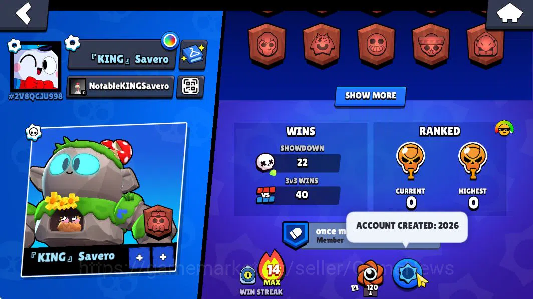 Brawl Stars Accounts 1038Trophy |14 Brawlers 3 MAX Lvl (Shelly,Rico,Penny) | 2 Epic Skin (Royale Trunk,StoneTroll Lou) |CN 5