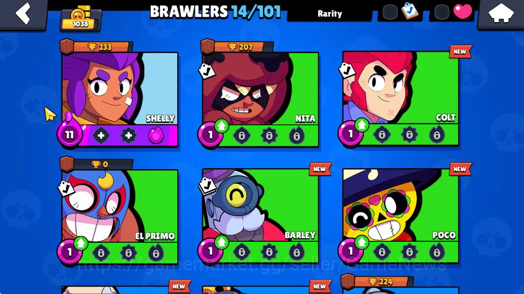 Brawl Stars Accounts 1038Trophy |14 Brawlers 3 MAX Lvl (Shelly,Rico,Penny) | 2 Epic Skin (Royale Trunk,StoneTroll Lou) |CN 8