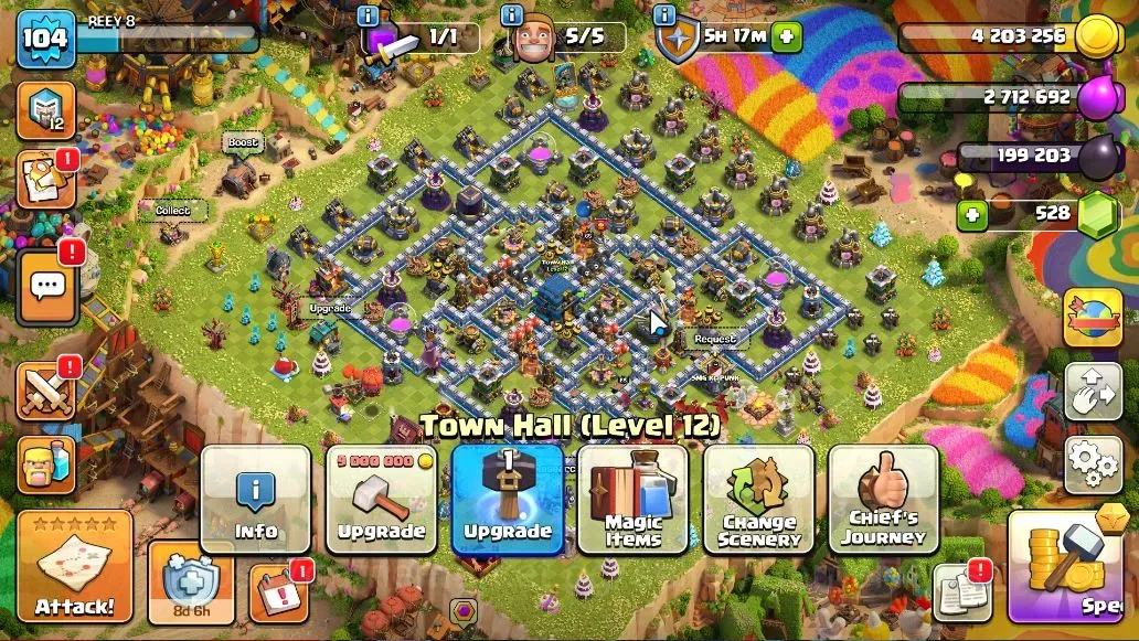 Clash of Clans Accounts High-End LV 104|TH 12|HH 6|Limited Skin|BK 65,AQ 65,MP 40,GW 36|Painter Scenery|CN OFF|223 League 1