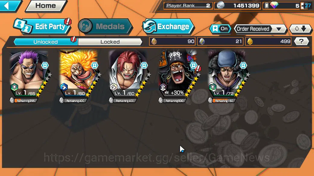 One Piece Bounty Rush Accounts Global|5 EX|FilmZ Zephr,HP Linlin,Devine Shanks,4E image 3