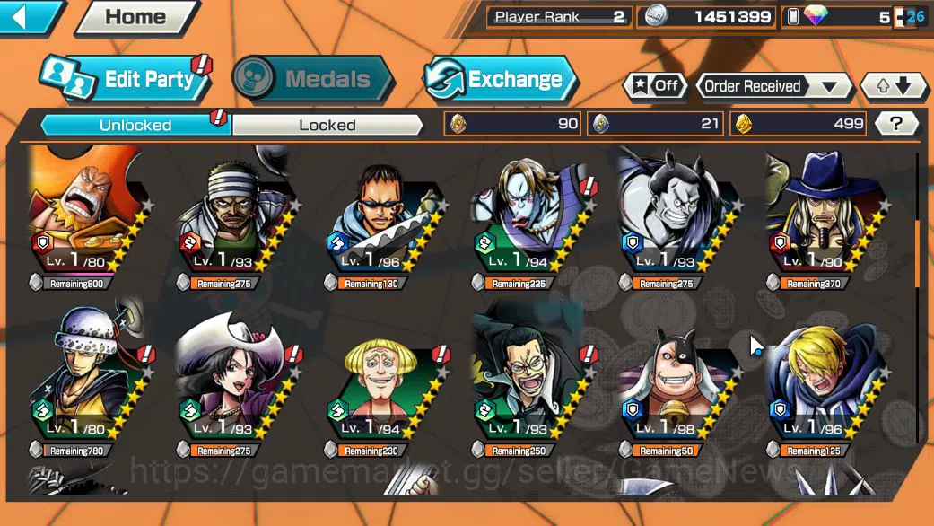 One Piece Bounty Rush Accounts Global|5 EX|FilmZ Zephr,HP Linlin,Devine Shanks,4E image 5