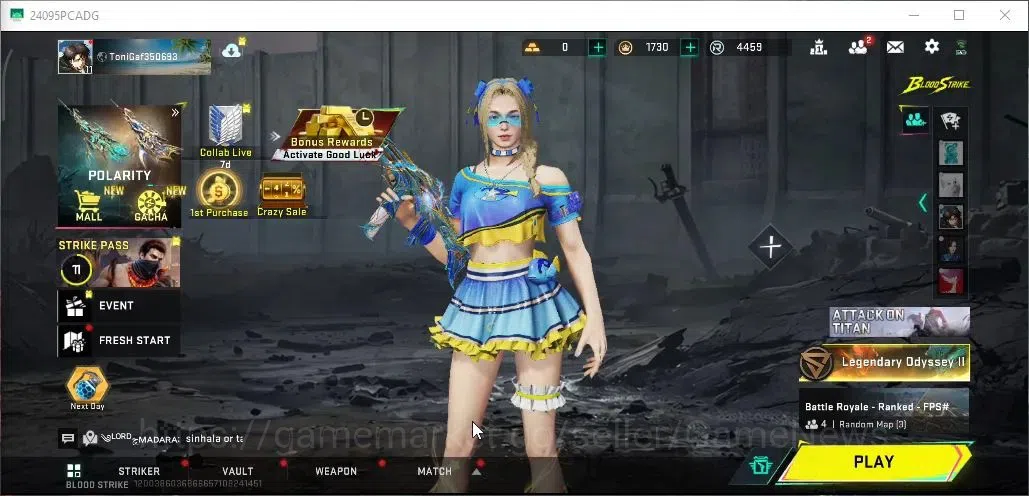 Blood Strike Accounts Collab Skin ASIA|ETERNAL MP7 Tidesong|Collab AOT M4A1 Battle of Faith|Ultra KAG-6 Soulblaze,Emma 1
