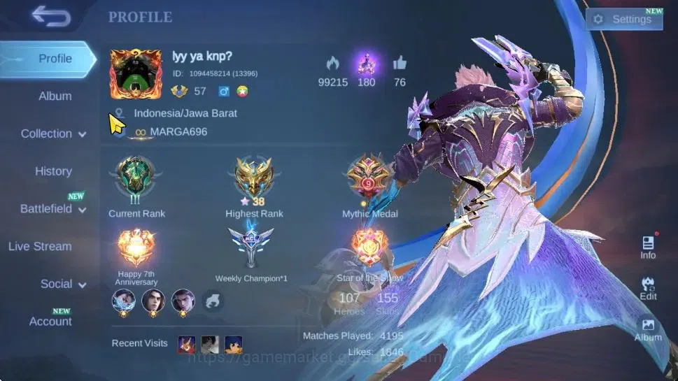 Mobile Legends: Bang Bang Accounts Hero 107|Skin 155|CC Nata,Pace Fanny,Venom[Grock,G image 1