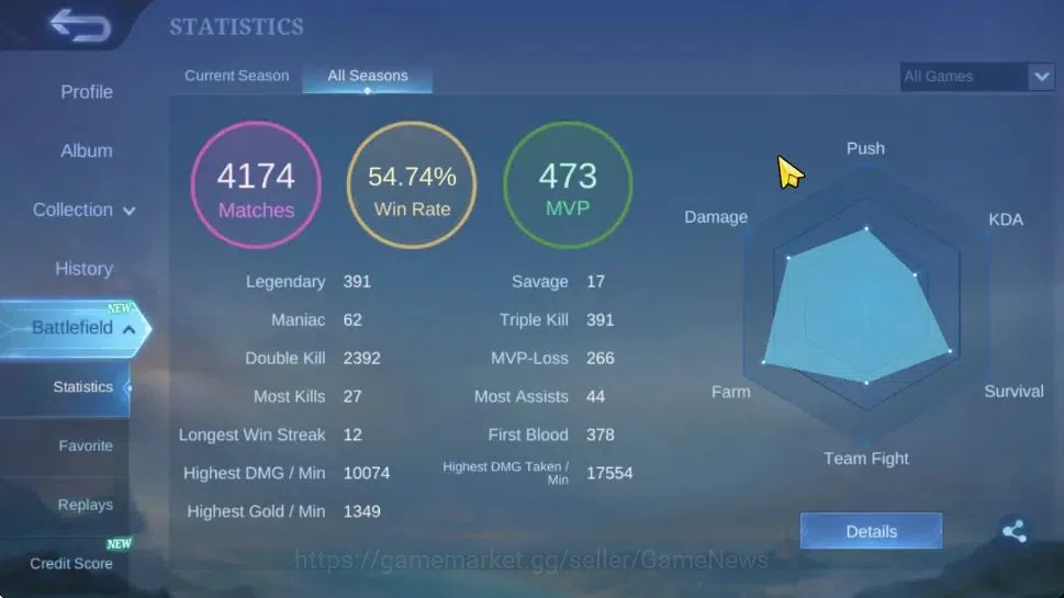 Mobile Legends: Bang Bang Accounts Hero 107|Skin 155|CC Nata,Pace Fanny,Venom[Grock,G image 3