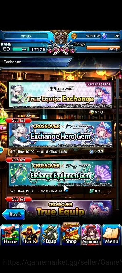 Grand Summoners Accounts End-Game Global|Rank 50|2 Ascend+1 TW( Reimu Hakurei+TW,Selia Sourcecript Witch)|Lpot 71|Check 10