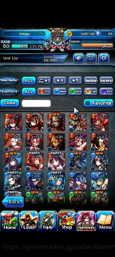 Grand Summoners Accounts End-Game Global|Rank 50|2 Ascend+1 TW( Reimu Hakurei+TW,Selia Sourcecript Witch)|Lpot 71|Check 12