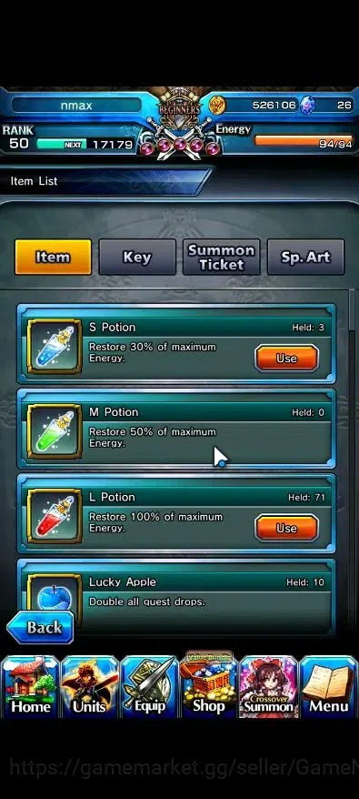 Grand Summoners Accounts End-Game Global|Rank 50|2 Ascend+1 TW( Reimu Hakurei+TW,Selia Sourcecript Witch)|Lpot 71|Check 2