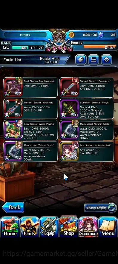 Grand Summoners Accounts End-Game Global|Rank 50|2 Ascend+1 TW( Reimu Hakurei+TW,Selia Sourcecript Witch)|Lpot 71|Check 7