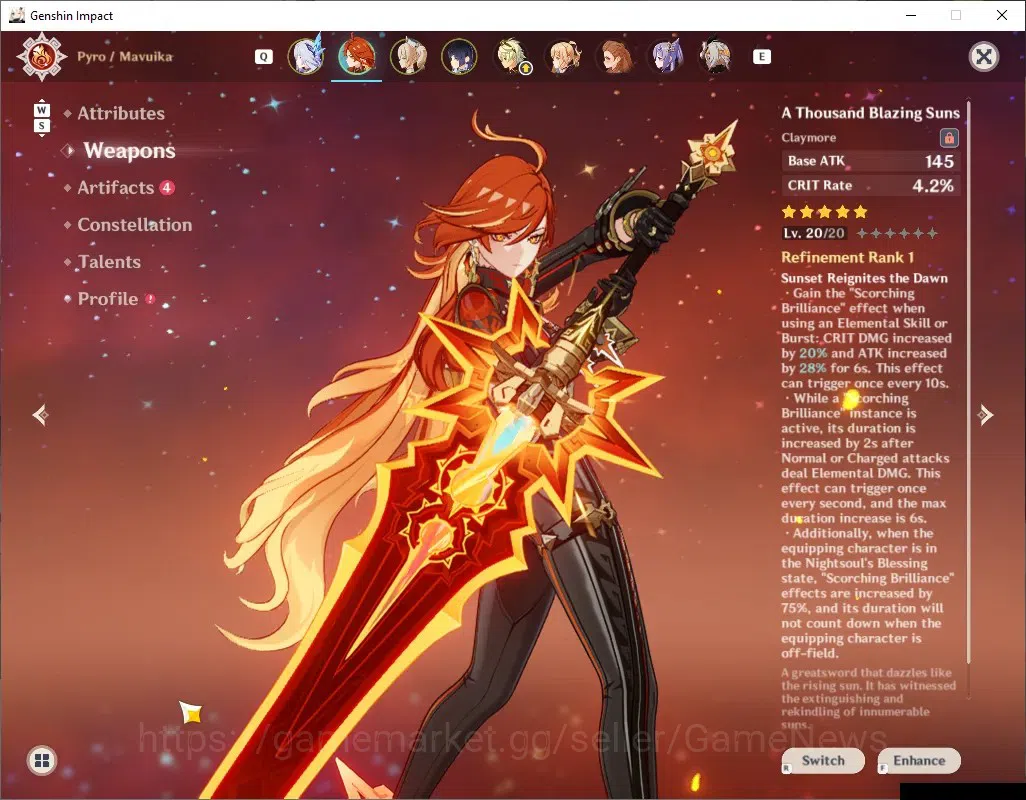 Genshin Impact Accounts Asia|AR 46|3 Limited + 1 (*5 Weapon)| Mavuika + Si image 3