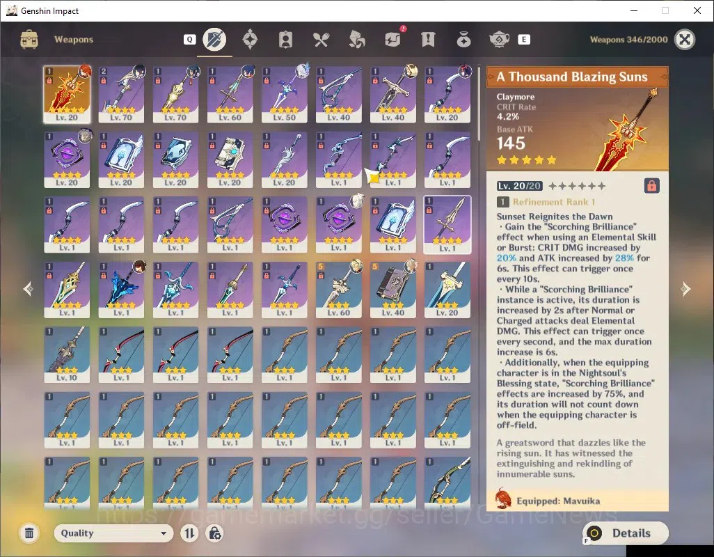 Genshin Impact Accounts Asia|AR 46|3 Limited + 1 (*5 Weapon)| Mavuika + Si image 4