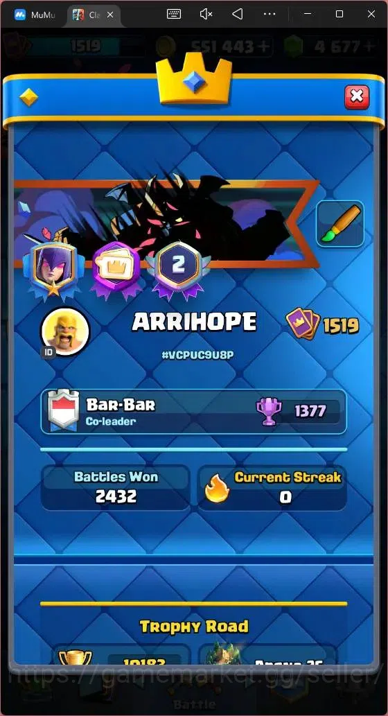 Clash Royale Accounts High-End CL 1519 |KTL 14|Trophy 10183|Card 121|1 MAX|1 L15|6 Hero|9 EVO|8 Champ|Arena 25 (Lumberlovr 19