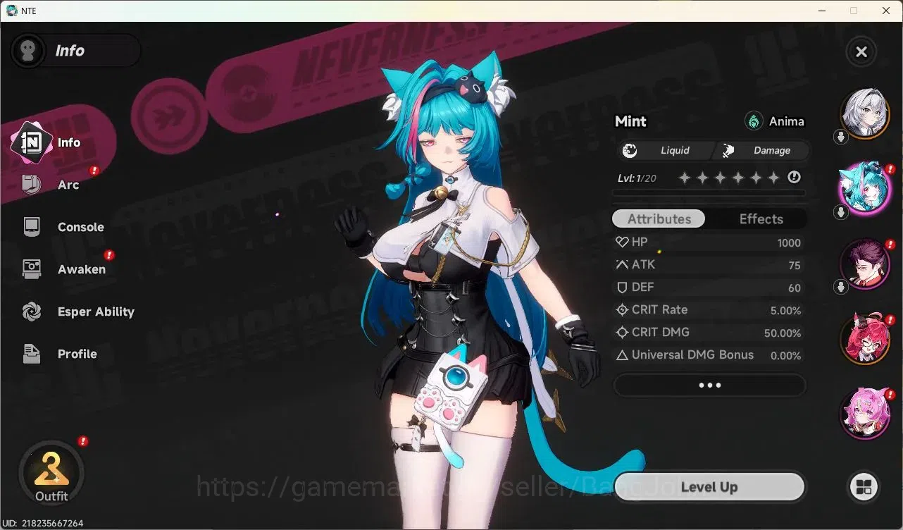 Neverness to Everness Accounts NA|Starter LVL 3, Nanally, 8 Char, MC male, Select image 2