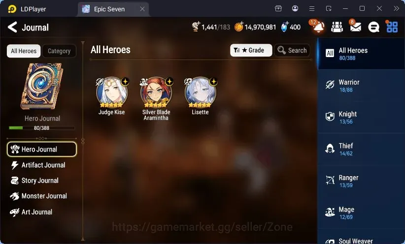 Epic Seven Accounts Starter Global Unverif|Best Starter|3ML(JKise,SBAra,Lisette)|PoH+Bless ON|Stigma 1.4K|Gold 14.9M|Side 1
