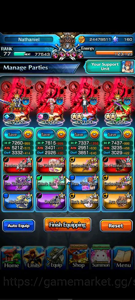 Grand Summoners Accounts Starter Global|Rank 77|9 Ascend|Summer MiyuTW,EmiyaTW,Fen,Chloe,Kingsoul Orvell,Summer Chloe,Homura 2