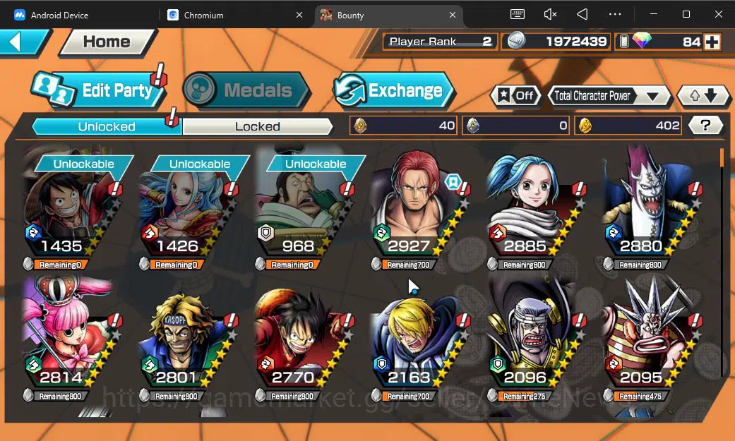 One Piece Bounty Rush Accounts Starter Global|5 EX|T5E St Ethanbaron V Nusjuro,FILM Shanks,DD Shanks,BP Kuzan,Seraphim 5