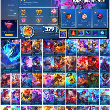 Mobile Legends: Bang Bang Accounts 🔥 #4060 🔥 379 Skins 💎 Legend Gusion Cosmic Gleam 👑 Collector Jawhead Samurai Mech ⚔️