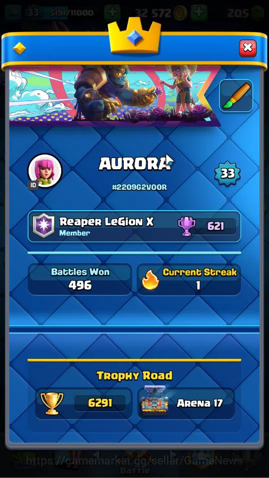 Clash Royale Accounts Lv 33|Trophy 6291|KTL 11|Limited Skin|Card 117|1 H image 2
