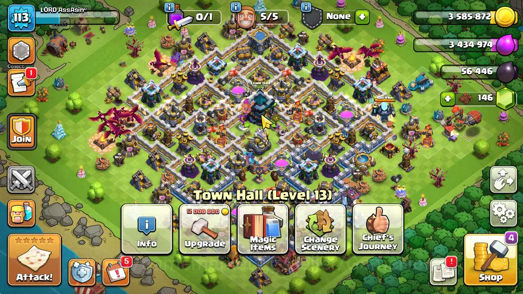 TH 13 - BH 6|LV 113|HH 7|BK 56,AQ 68,GW 36,MP 35,RC 9|CN OFF|Protect OFF|TAKE MAIL(COC1973) Clash of Clans Starter TH 13 - BH 6|LV 113|HH 7|BK 56,AQ 68,GW 36,MP 35,R image 1