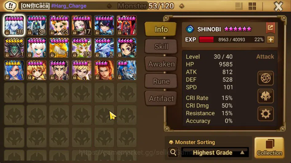 Summoners War: Sky Arena Accounts Mid-Game ASIA Lv 53|1 LD [Laima]|2,6K Gems|18 Total NB5(Juno,Teshar,Shi 11