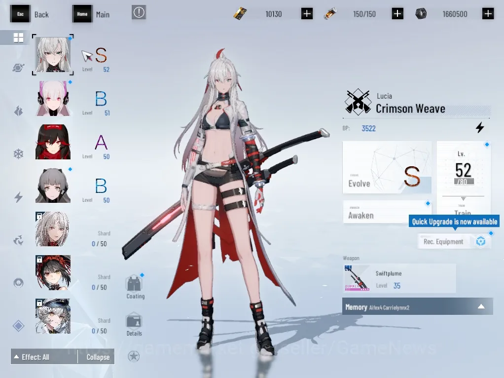 Punishing: Gray Raven Accounts Others EU |Lv 51| S Lucia Crimson Weave |10k BC +3k YC +5k BlueC|1 S Omniframe, 1 Wpn 1