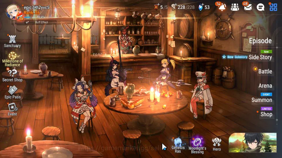 Epic Seven Accounts Mid-Tier GLOBAL Unverif|Starter|4 ML(DK Sharun, TE Kayron, etc)+ Setsuka,etc|Poh+Bles ON|14K 7