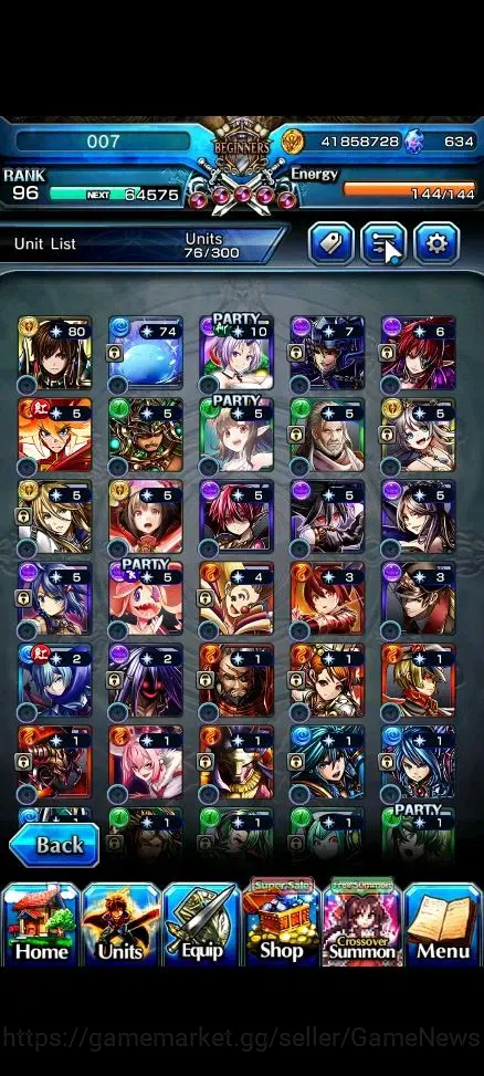 Grand Summoners Accounts End-Game Global|Rank 96|634 cc|27 Ascend+10 TW|[Roy,Emiya,Jay,DLS Rimuru,Illya,Etc]+TW,S 5