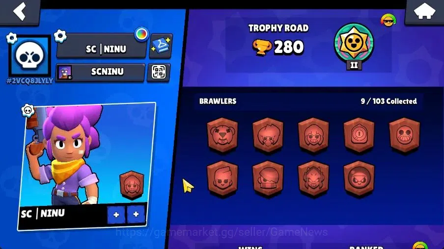 Brawl Stars Accounts 280 Trophy|Starter|9 Brawlers 1 Max Lv [Bibi]|5100 image 2