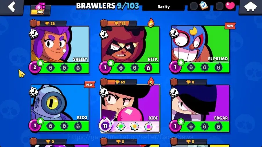 Brawl Stars Accounts 280 Trophy|Starter|9 Brawlers 1 Max Lv [Bibi]|5100 image 8