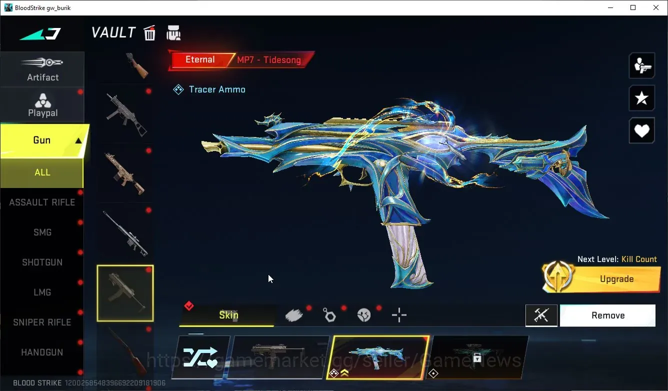 Blood Strike Accounts Collab Skin Asia|Eternal MP7 Tidesong Lv3|Collab LuchaStrike Mr Iguana,AOT Female Titan|6 1