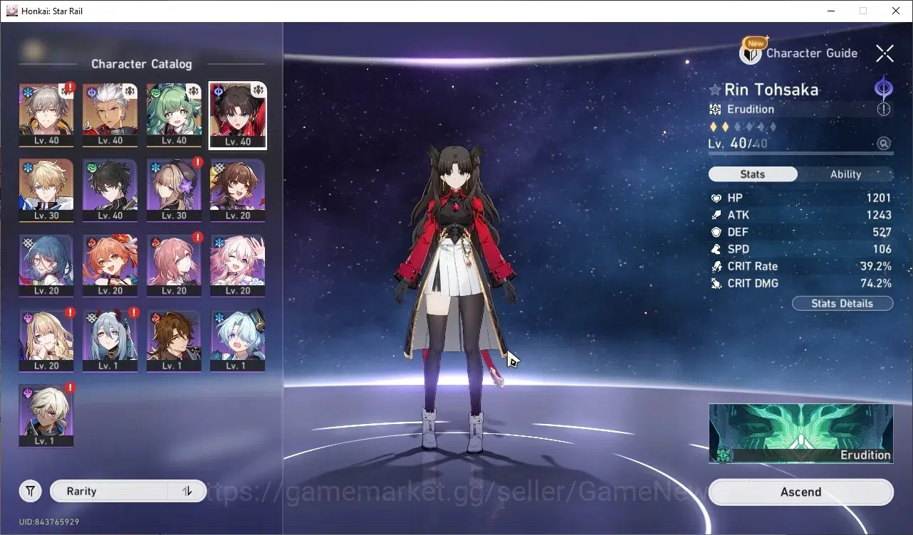 Honkai Star Rail Accounts Others Asia|TL 27|3 Limited| Rin Tohsaka,Archer,Huohuo +1 Standard Character (Gepard) |Male 1