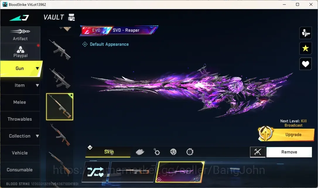 Blood Strike Accounts Others ASIA | 1 EVO: SVD-Reaper Lv1|1 Eternal Gun MP7-Tidesong|2 Collab Guns|3 Ultra Guns|1 Legend 1