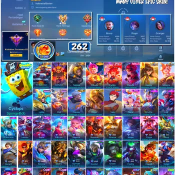 Mobile Legends: Bang Bang Accounts #4548 262 Skins | Cyclops SpongeBob (SPONGEBOB) | Vale Gaara (NARUTO) | Jawhead Samurai
