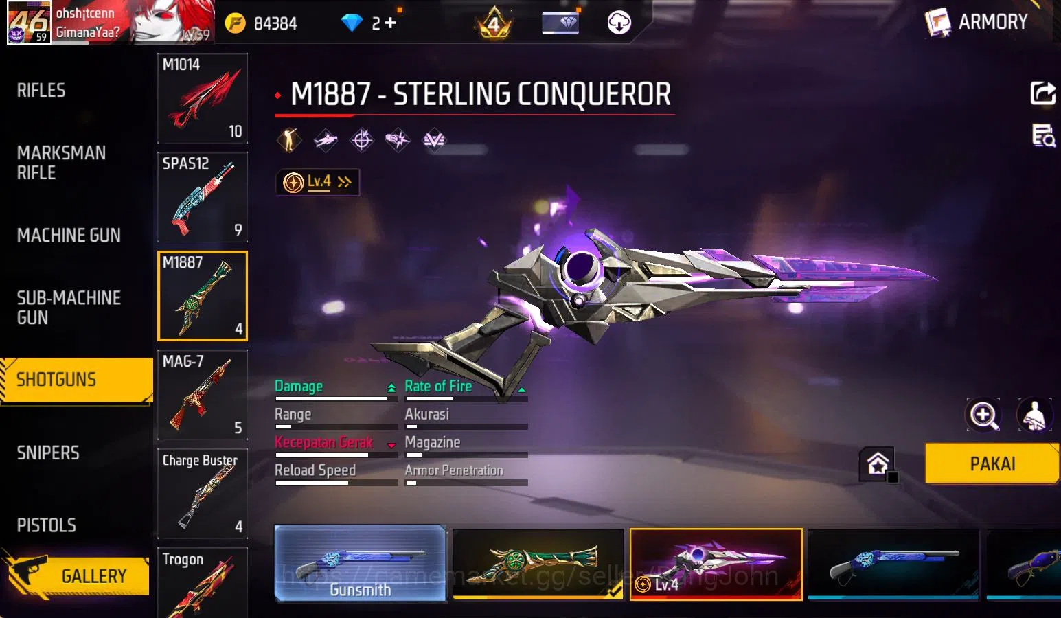 Free Fire Accounts Indonesia, vault 211, SG TROMPET,EVO STRELING LVL  image 4