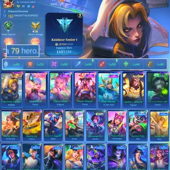 Mobile Legends: Bang Bang Accounts Smurf HERO 69 SKIN 110 | EMBLEM GOOD | COLECTOR NATALIA| EPIC YSS | EPIC KAGURA| HERO