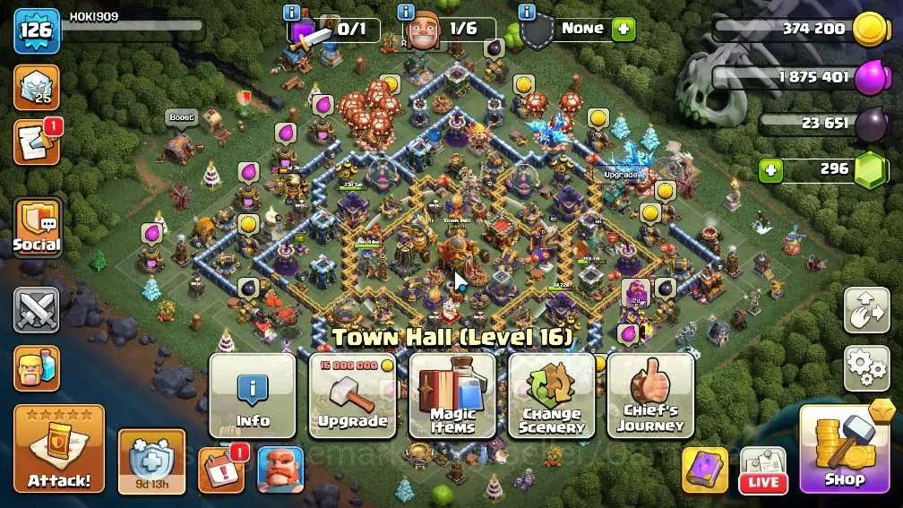 Clash of Clans Accounts High-End LV 126|TH 16|HH 10|LimitedSkins|BK 68,AQ 72,MP 50,GW 50 BM 28,BC 18|Protect OFF|Take 1