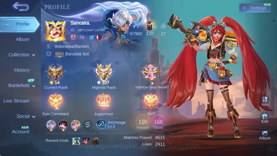Mobile Legends: Bang Bang Accounts Global|Hero110|Skin168|Expert|Collector Natalia|Co image 15