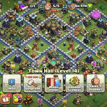 Clash of Clans Accounts High-End LV 137|TH 14-BH 8|Limited Skin|BK 57,AQ 58,GW 32,MP 29,RC 21|2064 Gems|CN ON|Protect