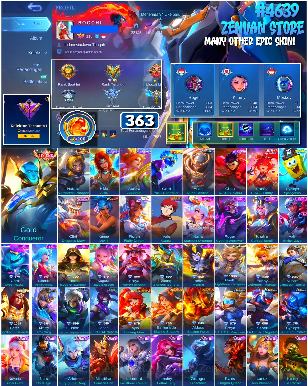 Mobile Legends: Bang Bang Accounts #4639 363 Skins | Gord Conqueror (LEGEND) | Floryn Fluffy Dream (SANRIO) | Karina Leona 1