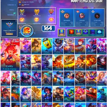Mobile Legends: Bang Bang Accounts 🔥 #4141 🔥 💎 164 Skins 👑 P.ACE Fanny ⚔️ Expert Collector III ⭐ Lightborn Fanny Ranger