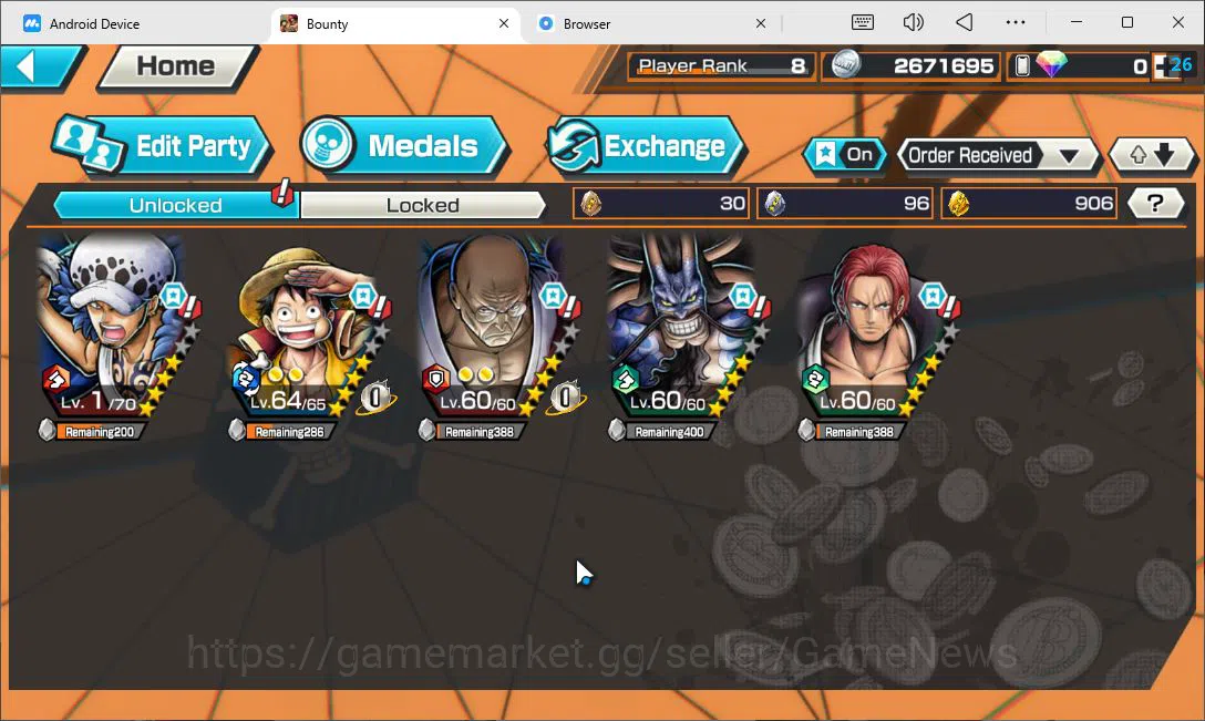 One Piece Bounty Rush Accounts Global|5EX|T5E Nusjuro,BMO Kaido,WI Trafargar Law, image 4