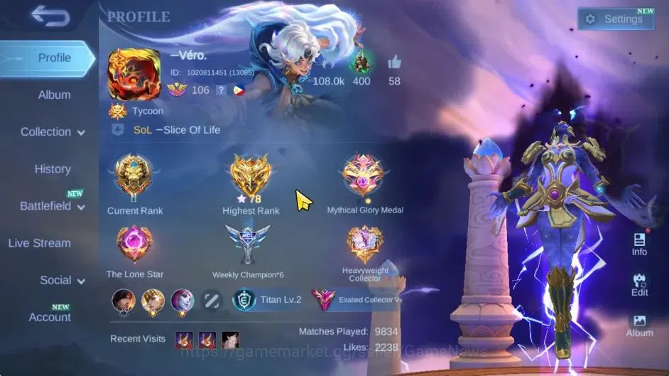 Mobile Legends: Bang Bang Accounts Hero 132|Skin 325|High Glory 78|Prime[Claude,Beatr image 1
