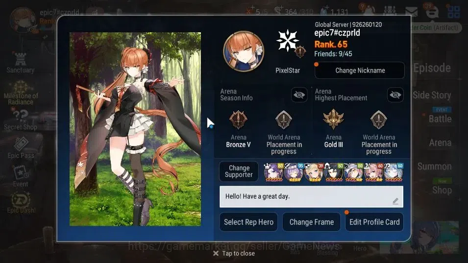 Epic Seven Accounts High-End GLOBAL Unverif|New Era|9 ML(Har setti,A Vildred,NM Luna,LC Bellona)+Rinak,Estelle,Etc|PoH+Bless 2