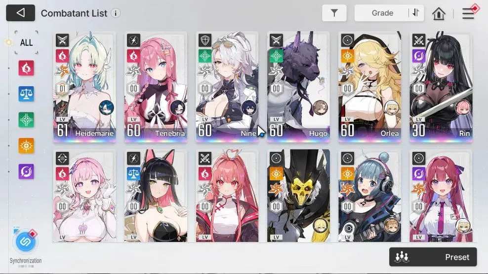 Chaos Zero Nightmare Accounts GLOBAL|Lv 54|9 SSR([HeidimariM4,Rita]+Sign,Tenbria,Diana,Nine,Rin,OrleaM1,MeiLin,Hugo)+11 3