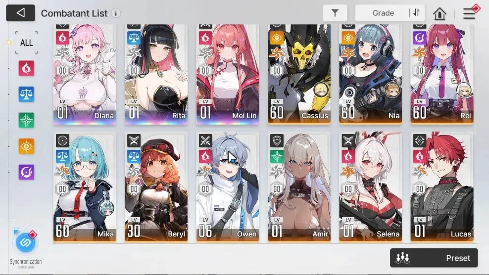 Chaos Zero Nightmare Accounts GLOBAL|Lv 54|9 SSR([HeidimariM4,Rita]+Sign,Tenbria,Diana,Nine,Rin,OrleaM1,MeiLin,Hugo)+11 4