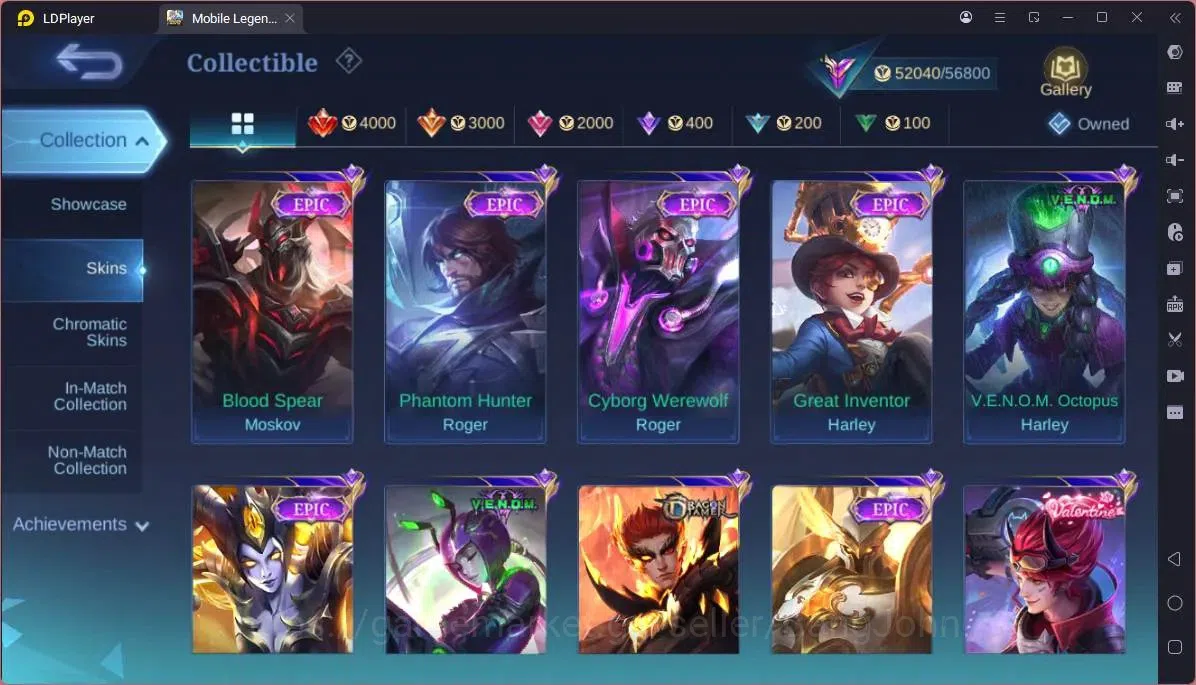 Mobile Legends: Bang Bang Accounts GLOBAL Hero 132 Skin 255|KOF Karina|CC Natalia|Va image 4