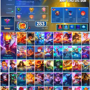 Mobile Legends: Bang Bang Accounts Collector #3914 | 283 Skins | Legend Franco | Collector Pharsa & Brody | KoF Karina